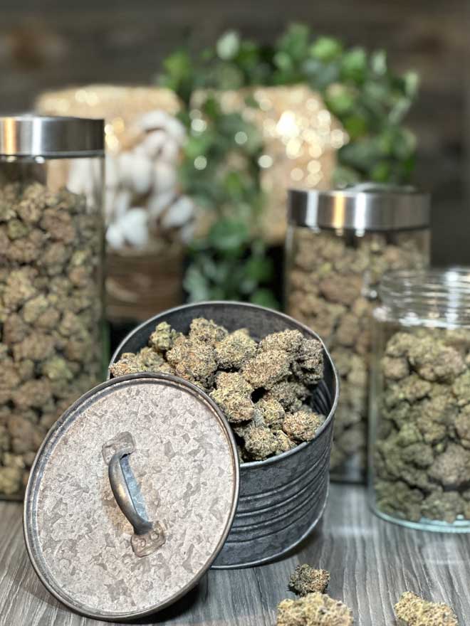 Premium cannabis flower grown in Primal Indoor’s climate-controlled cultivation facility